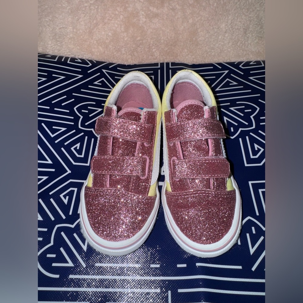 Vans Sparkle low top sneaker, girl’s size 10, color Pink/Yellow/White
